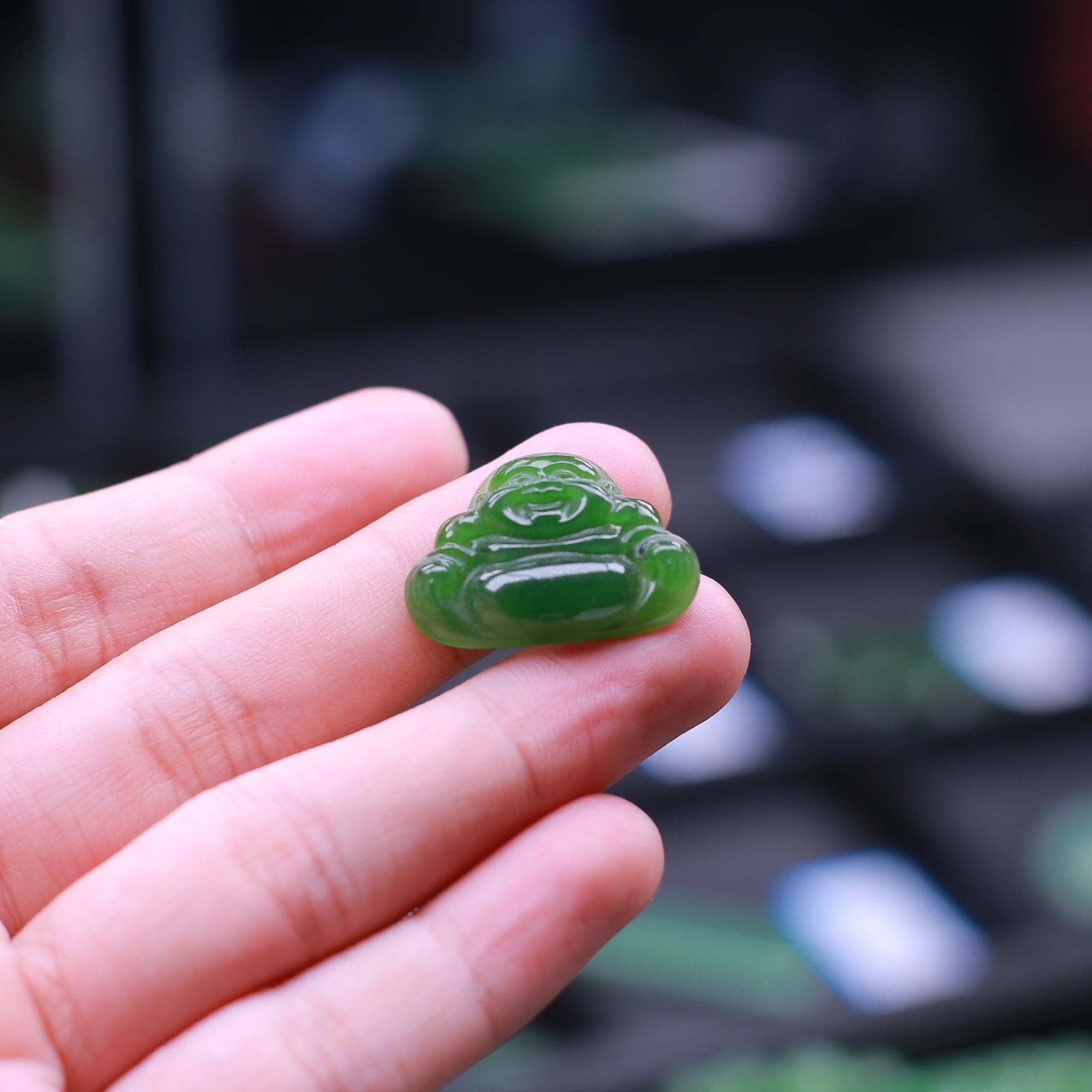 俄料碧玉雕刻成品佛公和田玉小精品笑佛 保质保量