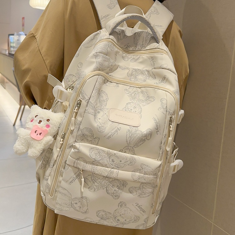 新款高中生双肩包可爱少女旅游背包书包初中生女日系简约涂鸦小熊