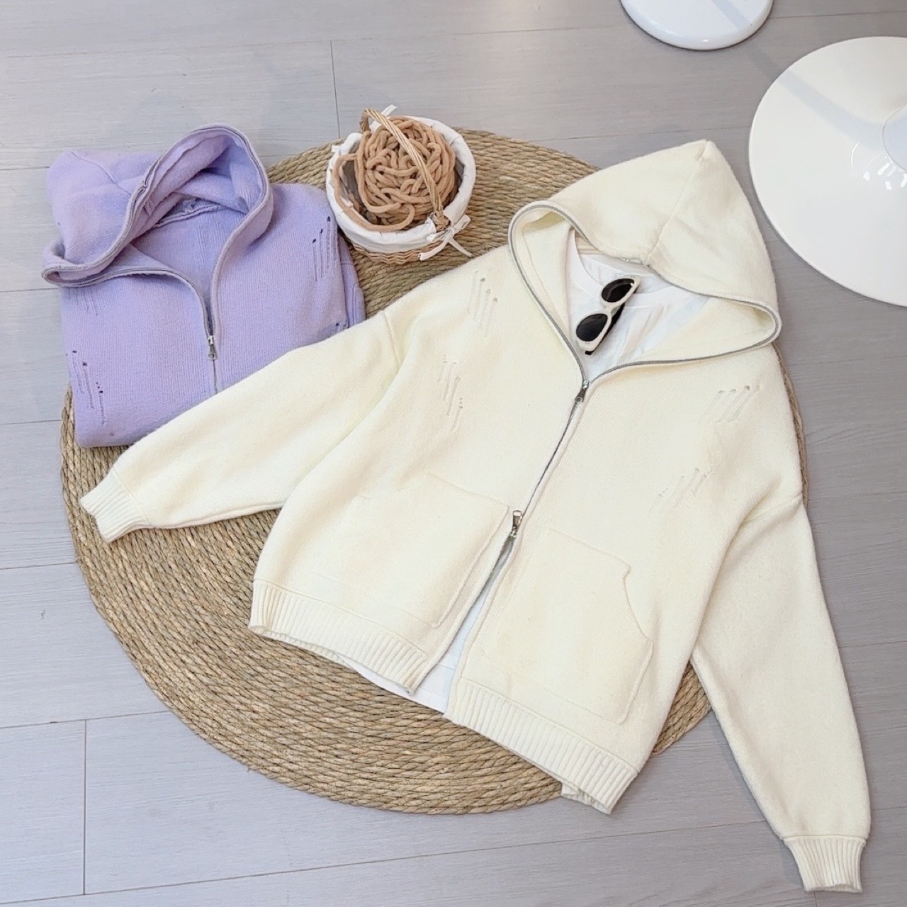 【三三毛衣】2024慵懒风双拉链连帽开衫