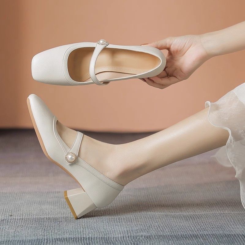 一字带玛丽珍鞋女软底秋季新款粗跟浅口单鞋女复古旗袍汉服高跟鞋