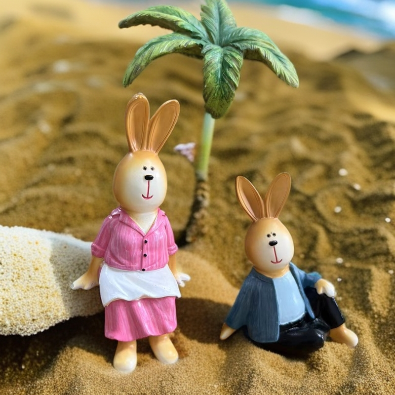 史克森情侣面包兔花园阳台装饰摆件花盆假山微景观造景送礼女孩