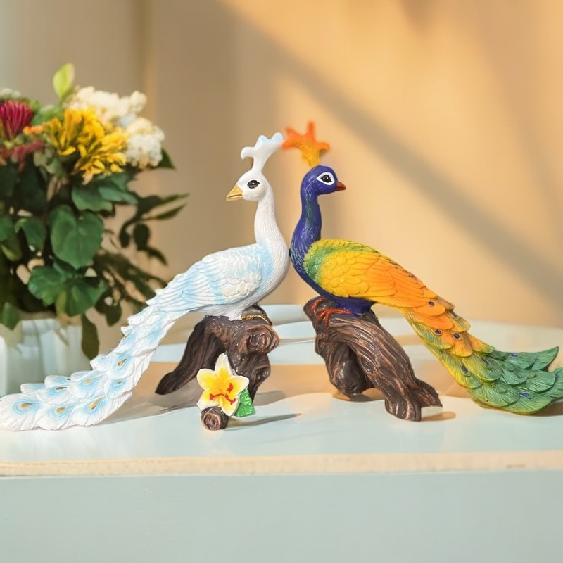 史克森  创意孔雀摆件纯手工花园阳台花盆造景装饰品玄关卧室摆设