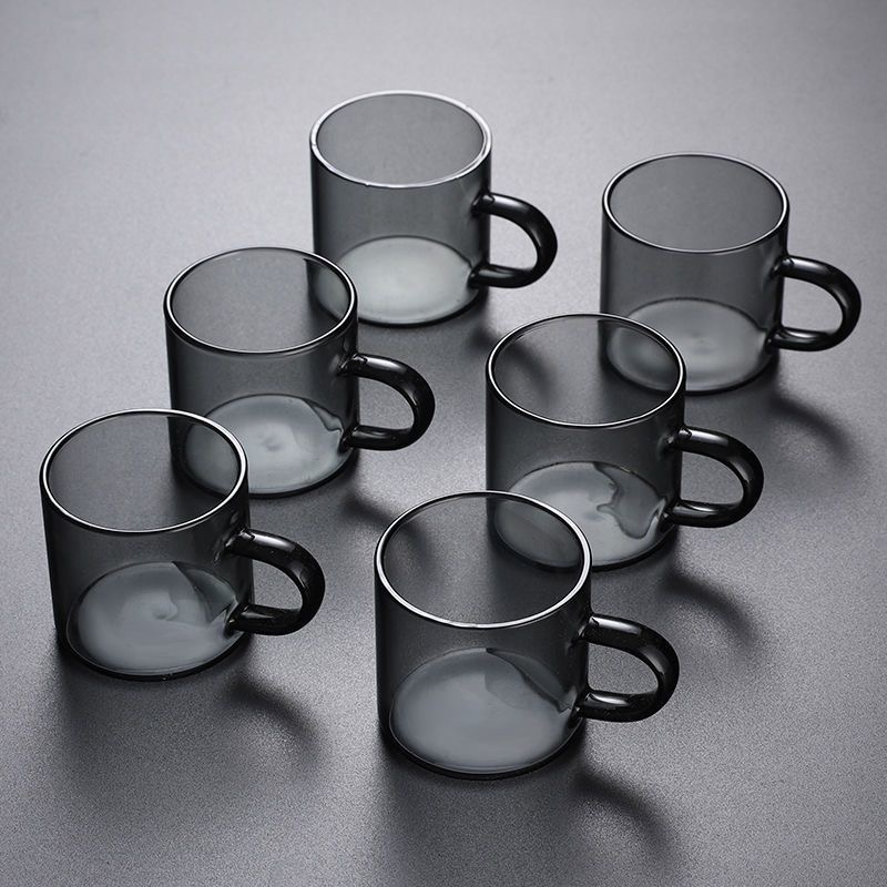  烟灰色玻璃小品杯 加厚耐热主人杯带把家用高档创意泡茶小茶杯