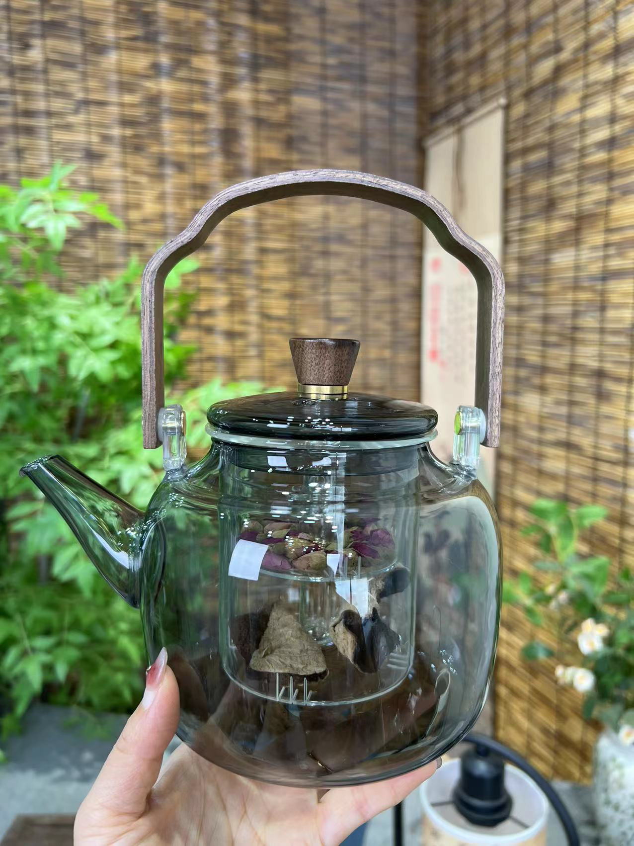 高档胡桃色提梁 耐高温蒸煮一体玻璃茶壶加厚过滤电陶炉专用壶
