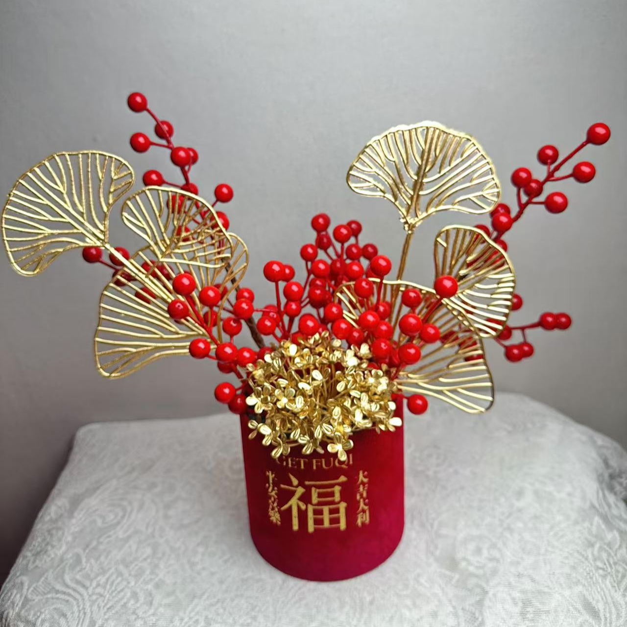 客厅装饰用品发财果年宵花小福桶居家装饰摆件乔迁新居新年快乐