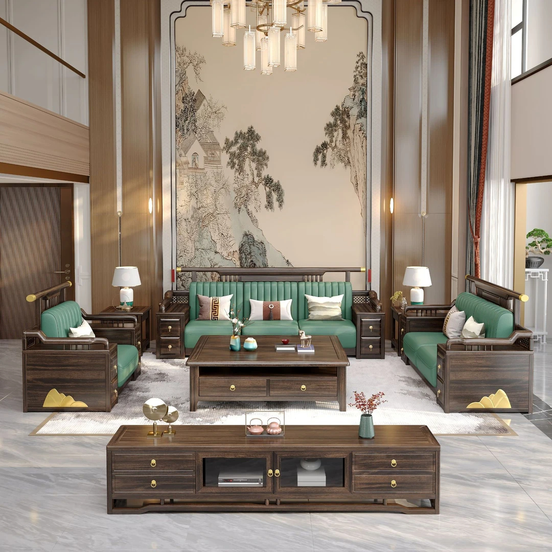 新中式乌金木实木沙发组合客厅大小户型冬夏两用禅意现代简约家具