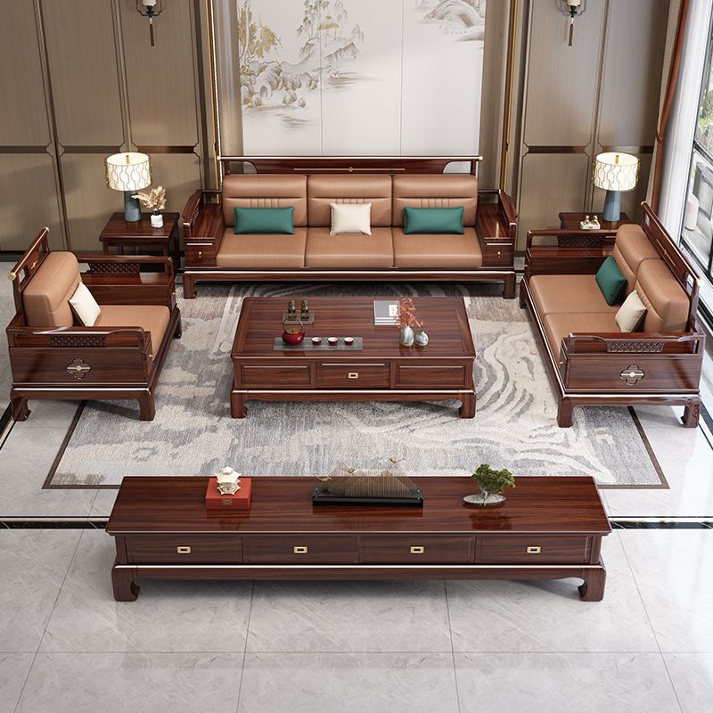 新中式乌金木实木沙发组合现代家用客厅冬夏两用别墅风小户型家具