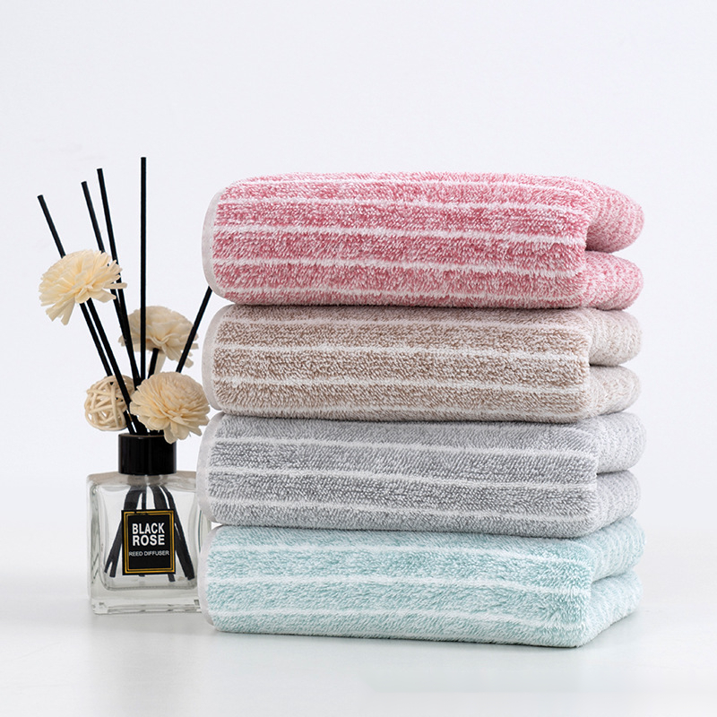 珊瑚绒细条纹毛巾浴巾套装柔软吸水不掉毛加厚成人礼品擦脸毛巾
