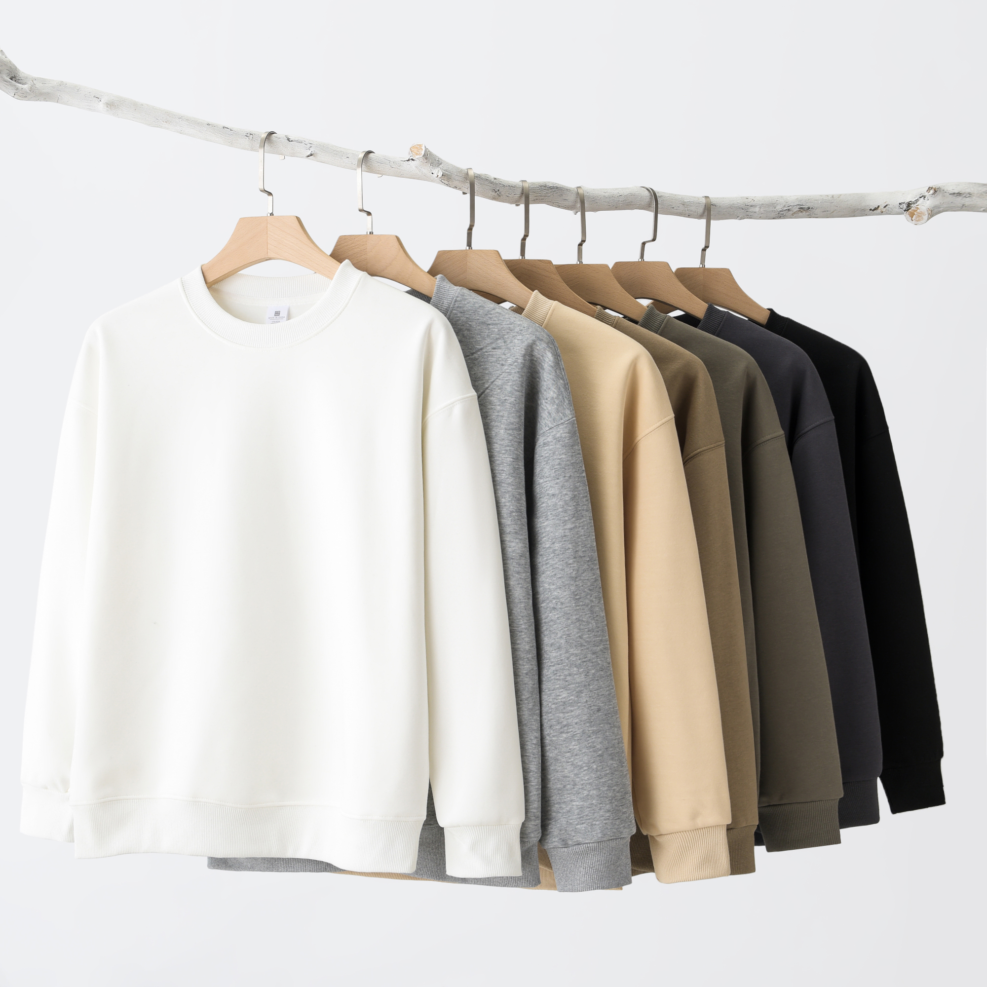 秋冬季加绒圆领纯色卫衣400g重磅新疆棉宽松套头情侣打底卫衣男女