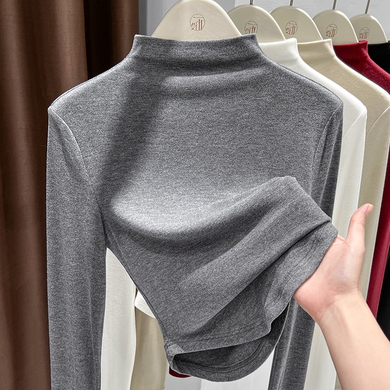 韩系短款双面磨毛德绒针织打底衫女秋冬2025新款半高领内搭可外穿