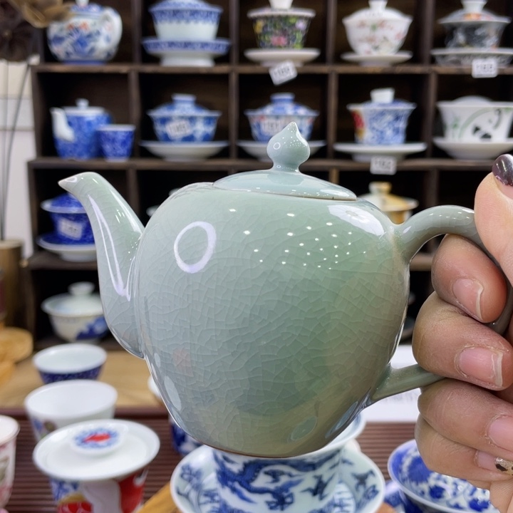 （微瑕不退）汝瓷开片手工茶壶大容量天青陶瓷色釉青瓷家用