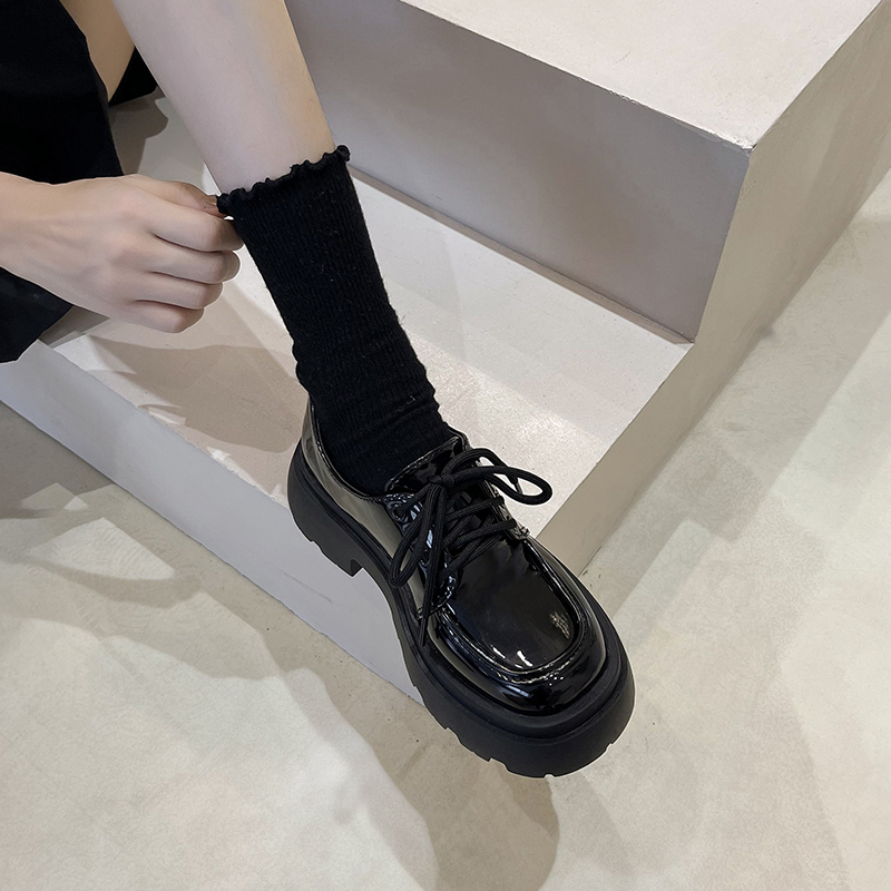 英伦风厚底小皮鞋女2023新款春秋玛丽珍百搭黑色jk单鞋松糕乐福鞋