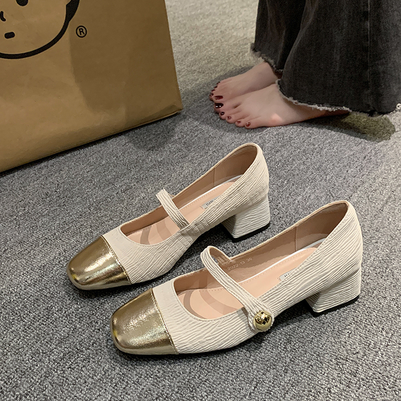 法式小香风粗跟单鞋女2024年春季新款百搭温柔女鞋配裙子玛丽珍鞋