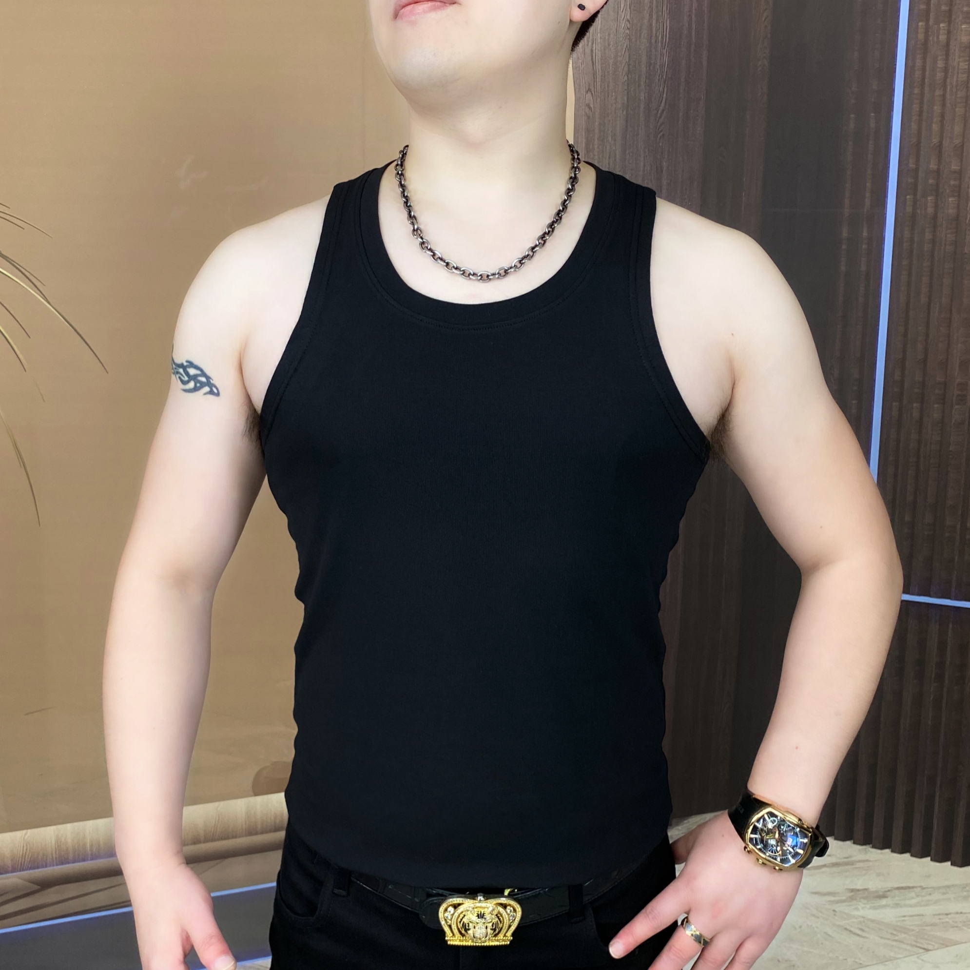 1男士背心自留潮流运动健身弹力透气舒适纯色修身无袖主播自留款