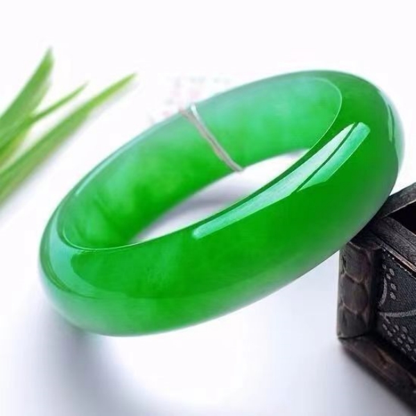 非金属手镯 阳绿冰透手镯翠色满绿镯子时尚宽版旺夫镯女款送妈妈