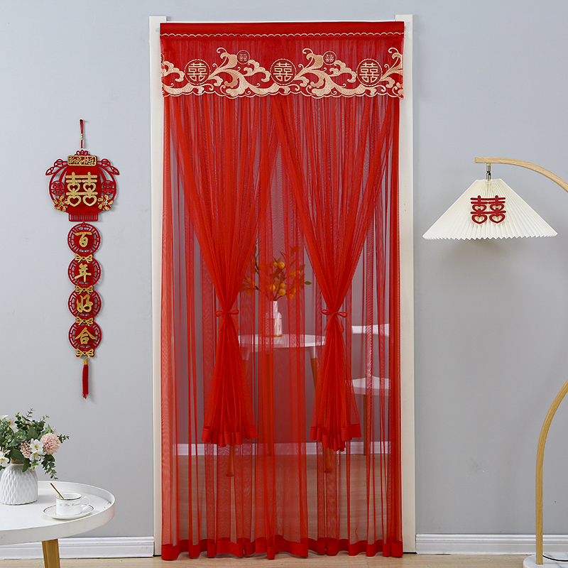 新婚用防蚊门帘隔断帘装饰帘伸缩杆免打孔挂帘纱门帘