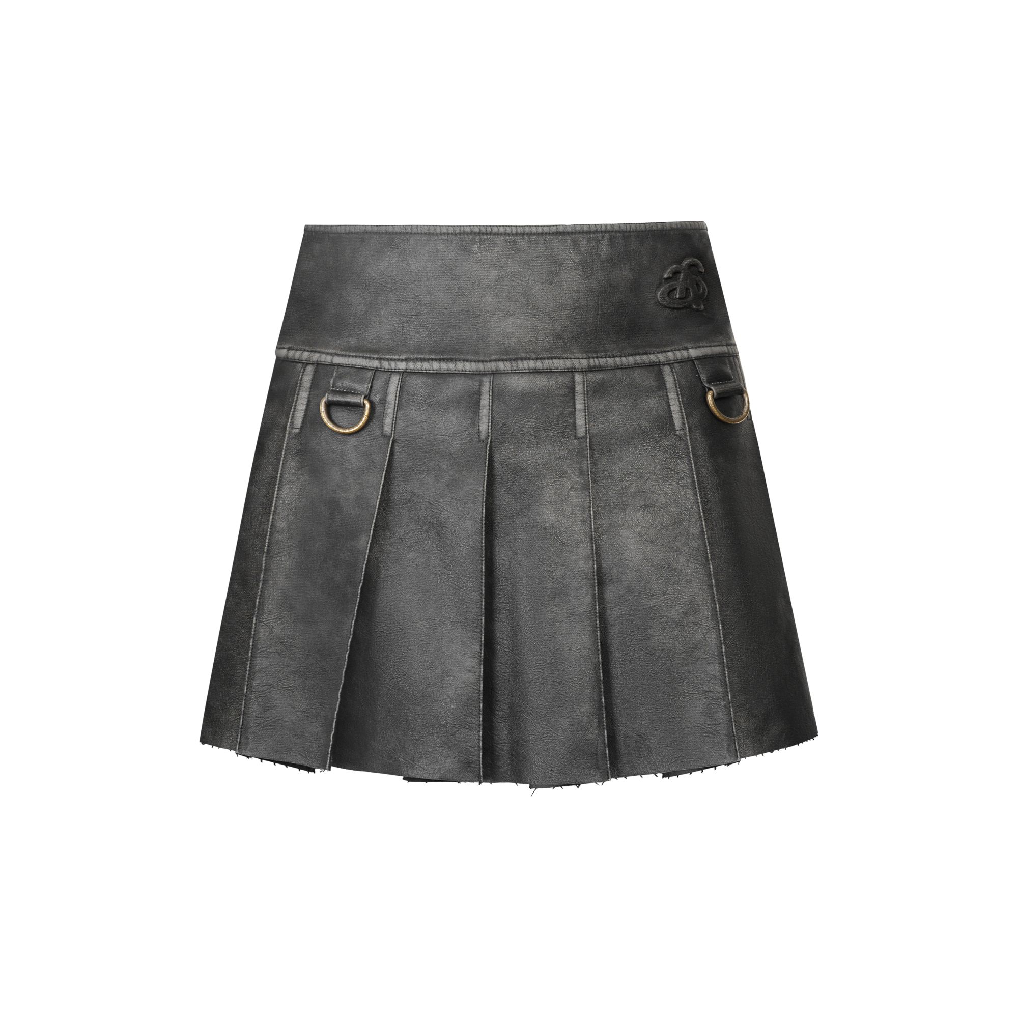 ANN ANDELMAN 24FW 时尚机车风擦色花灰做旧复古百褶半身短裙