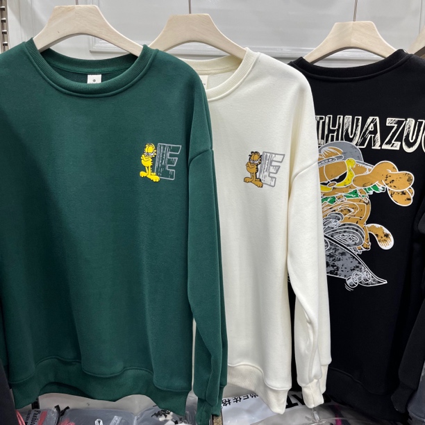 清货男生圆领宽松卡通加绒卫衣潮流长袖