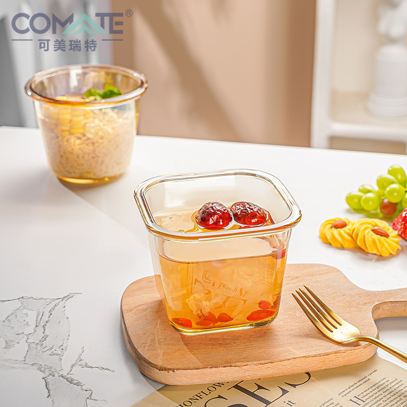 琥珀色方形800ML硼硅汤碗配PP盖微波炉密封防漏家用办公室上班族