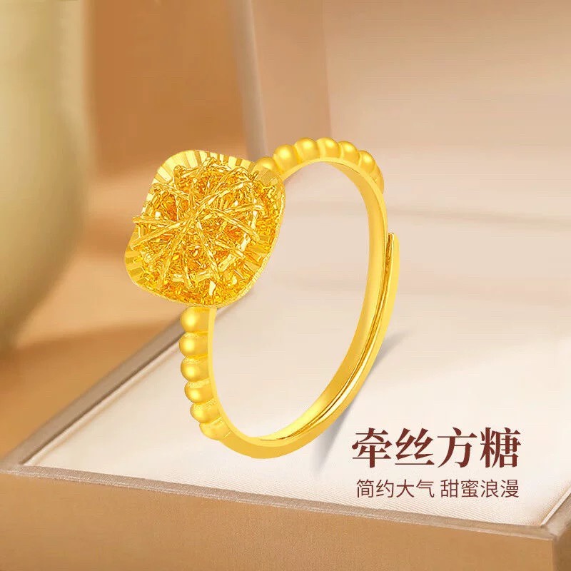 5G黄金工艺足金999/12号活口女士时尚个性黄金小方糖戒指3.27克