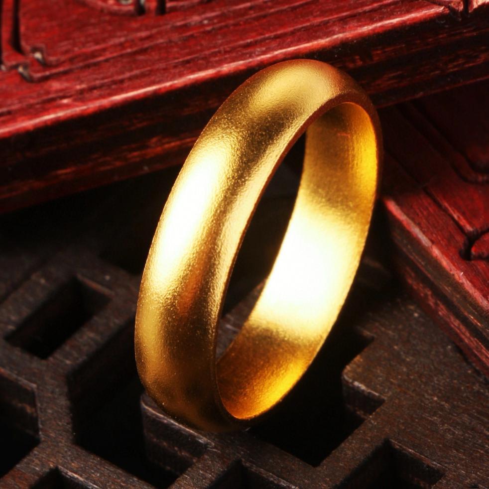 999足金男士戒指传承古法工艺简约鼓边泥鳅背女士素圈黄金戒指z