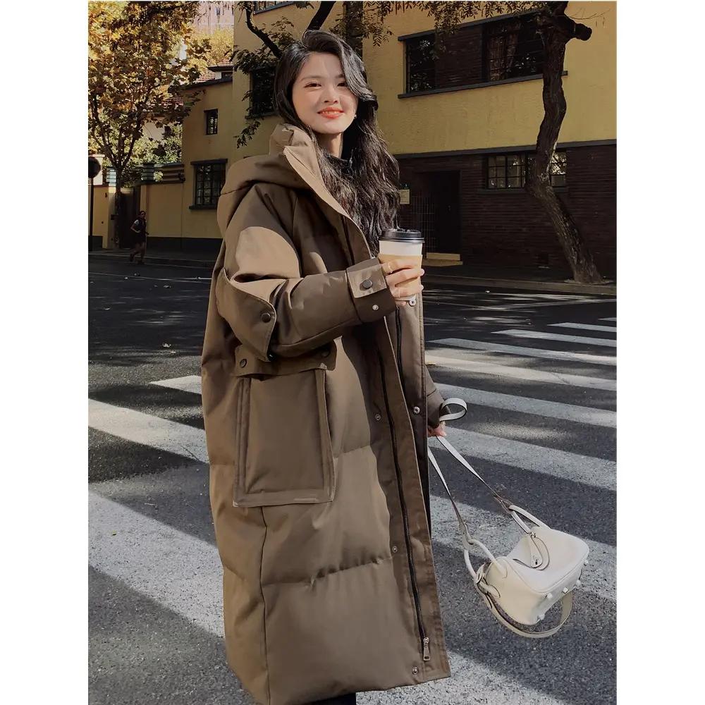 鸭鸭反季羽绒服服女2023新款中长款工装加厚设计高级感冬装棉衣