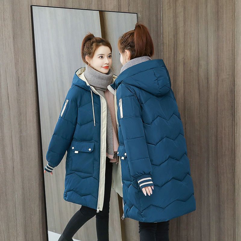 鸭鸭反季中长款羽绒服服女韩版宽松棉袄2023年新款冬装小个子棉