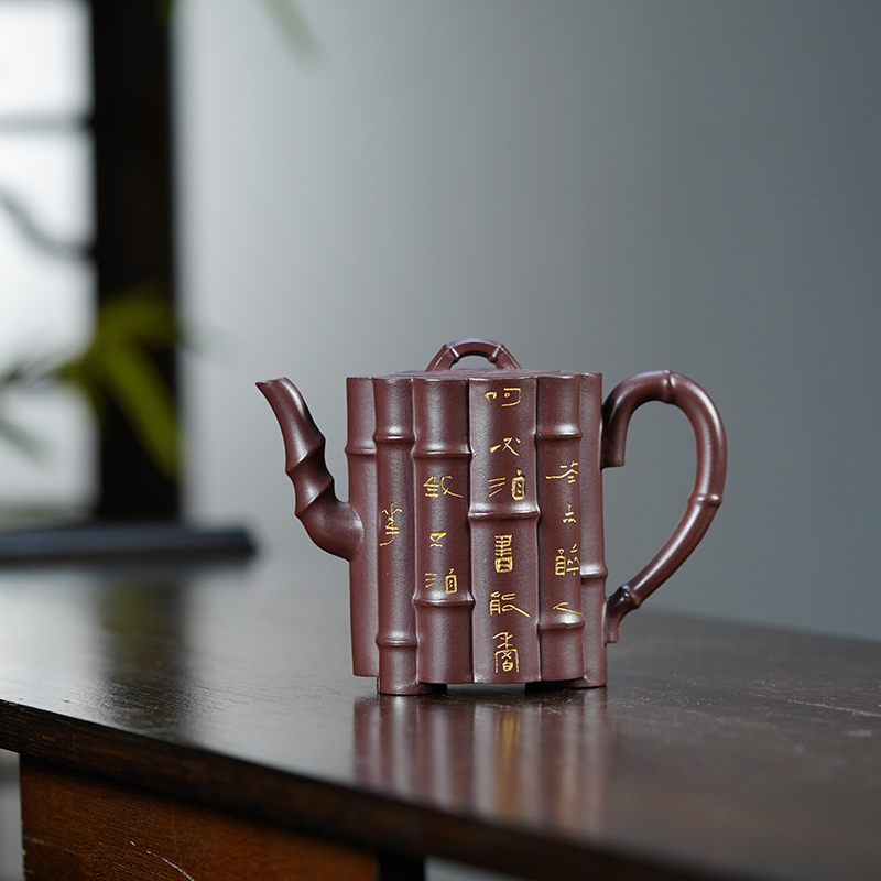 顾脉李氏老紫泥十三竹200cc宜兴黄龙山原矿全手工紫砂壶