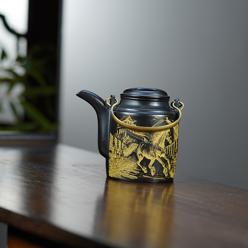 J2581陈春芬朱泥还原烧洋桶270cc左右紫砂壶