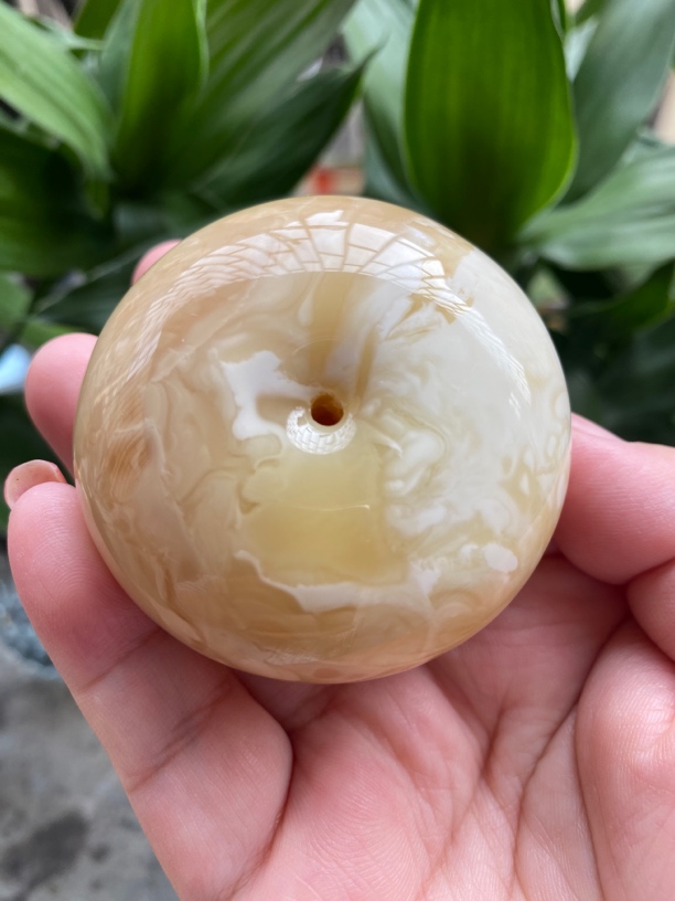 精品俄料白花蜜 纯天然琥珀蜜蜡大扣子 尺寸57.4-31.6mm重65.65克