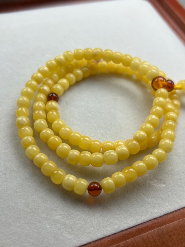 精品纯天然琥珀蜜蜡108颗渐变佛珠串串高品质小价格