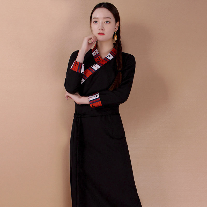 春装藏装女 西藏服饰棉麻藏服藏族服装锅庄博拉藏衣氆氇花边藏袍