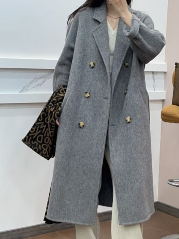 2025年新款长毛中长款801牛角扣百搭气质韩版双面毛呢外套