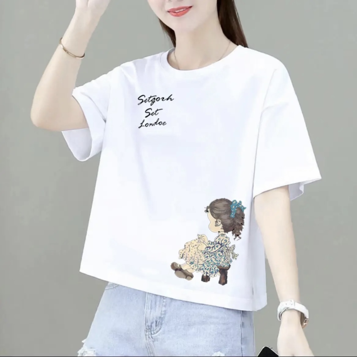 短袖T恤女2024新款夏季白色时尚百搭印花半袖圆领显瘦休闲潮流ins