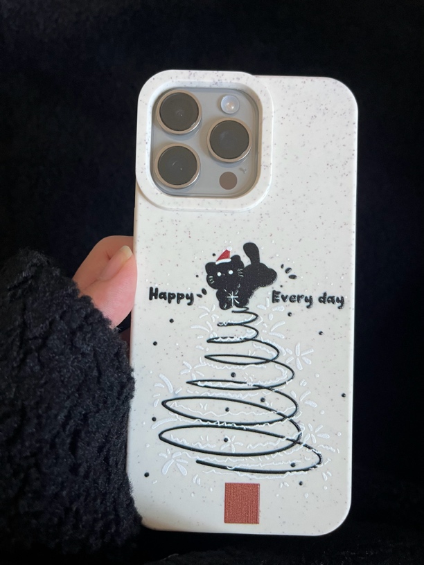 圣诞树黑猫苹果15手机壳防摔磨砂软壳卡通创意