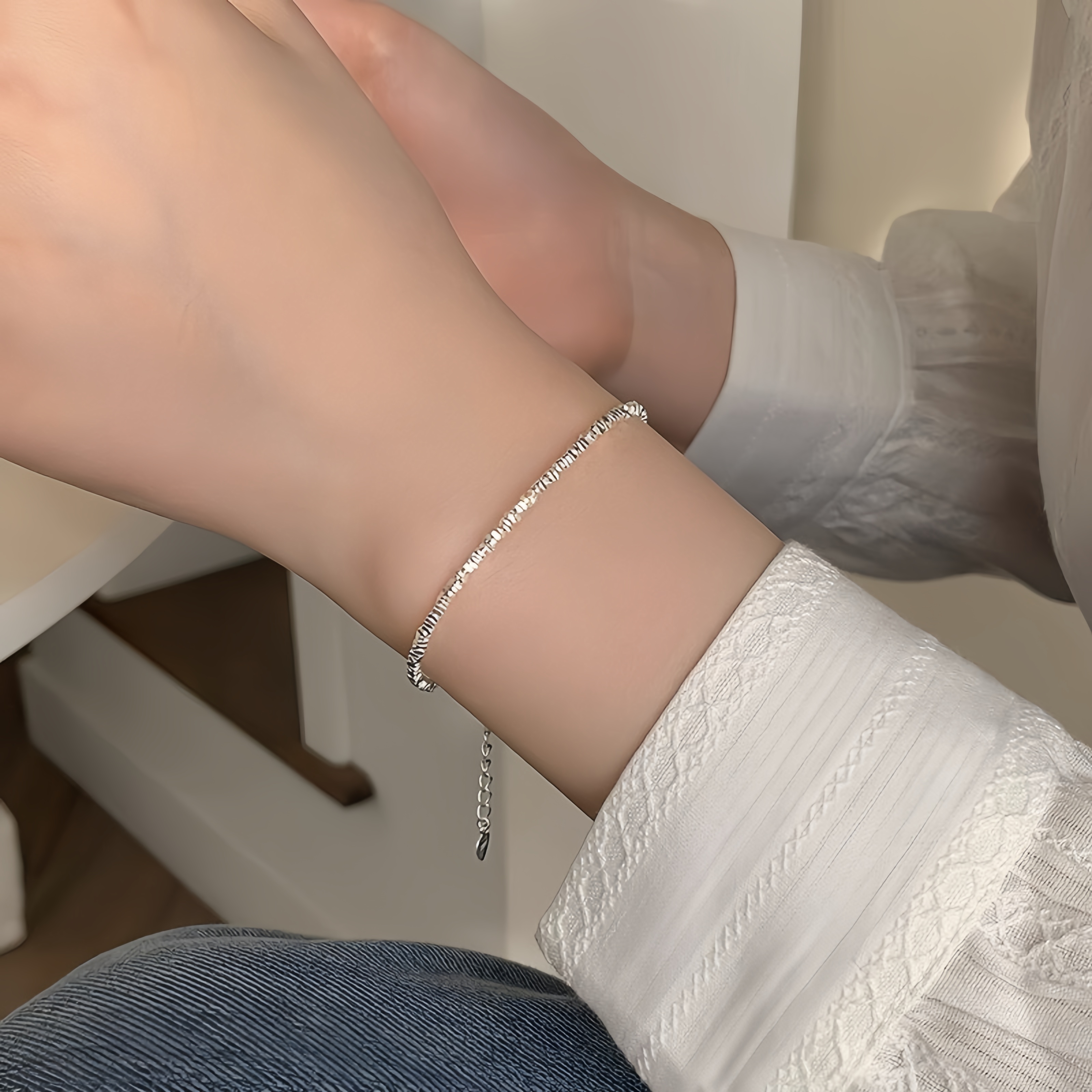 足银手链 碎银足银990ins精致小众设计气质高级感手饰女生闺蜜