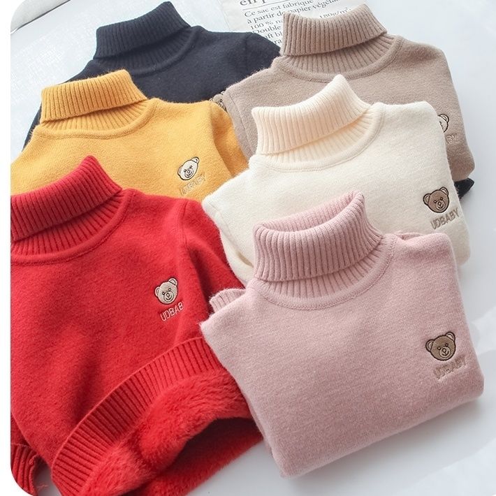 新款儿童高领毛衣一体绒男宝女宝高领洋气打底针织衫儿童加厚毛衣