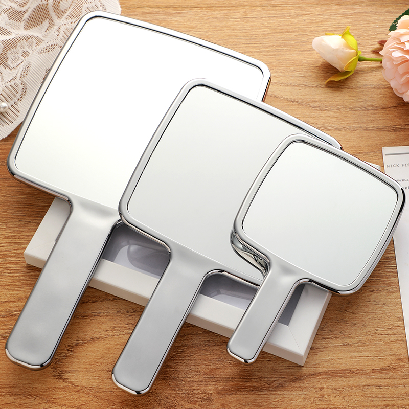 精致持镜金属波纹化妆镜手持便携式补妆小镜子高清迷你发光