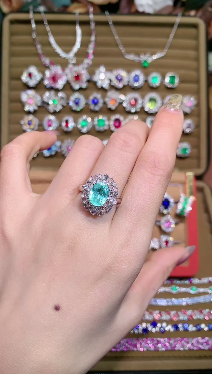 【闪购商品】帕拉依巴碧玺戒指18K金镶嵌2.25ct/天然宝石/