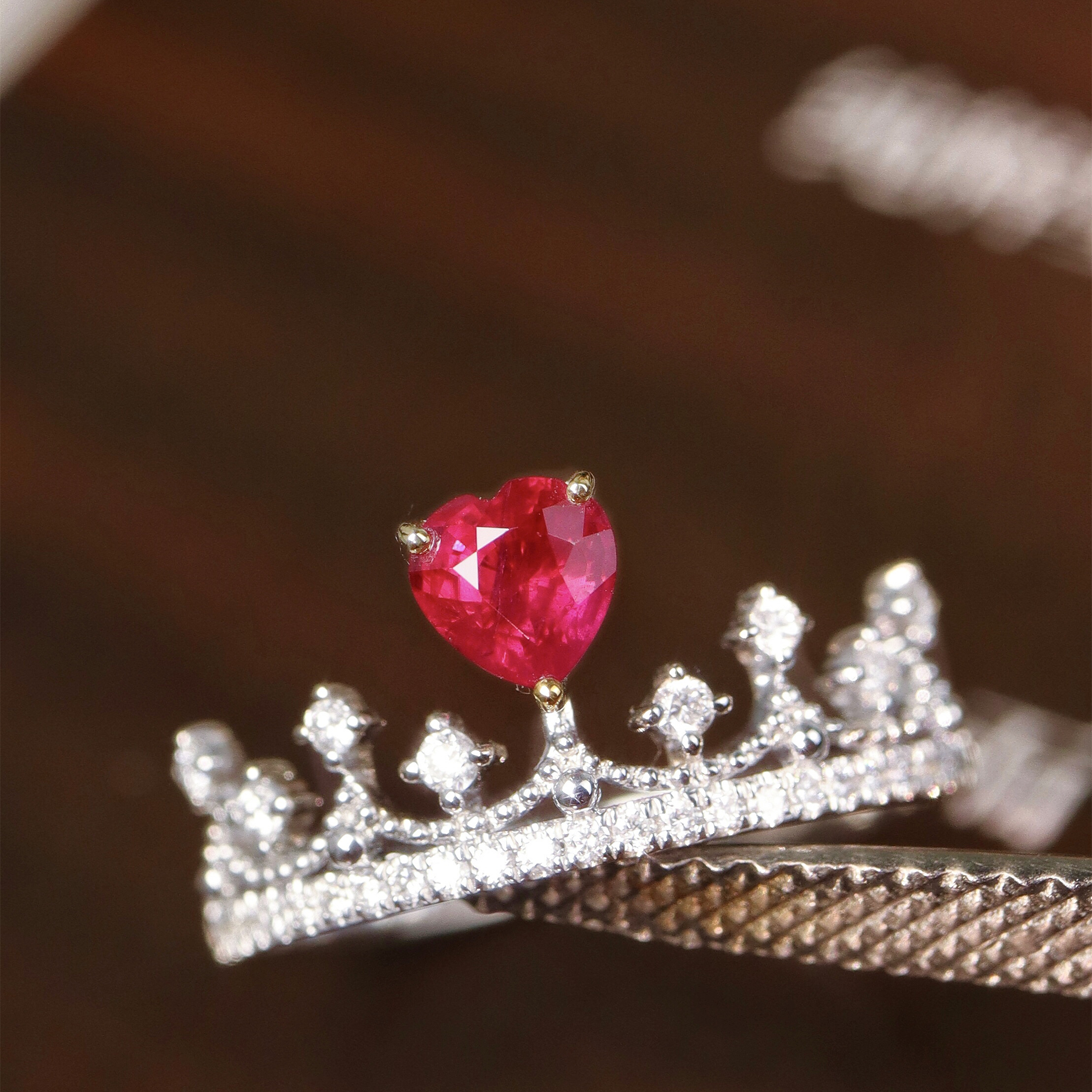 红宝石戒指/天然缅甸鸽血红爱心红宝石18K金钻石戒指附证#HC