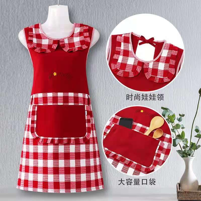 新款娃娃领无袖坎肩围裙上班女厨房家用防油防污耐脏透气工作服