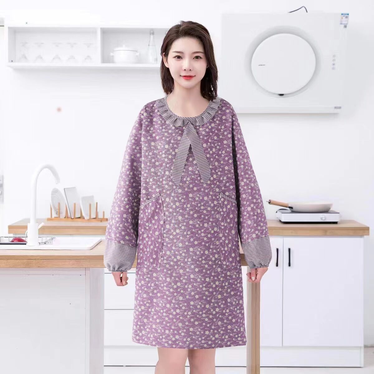 新款长袖围裙厨房家用做饭围腰帆布时尚透气耐磨上班工作服反穿衣