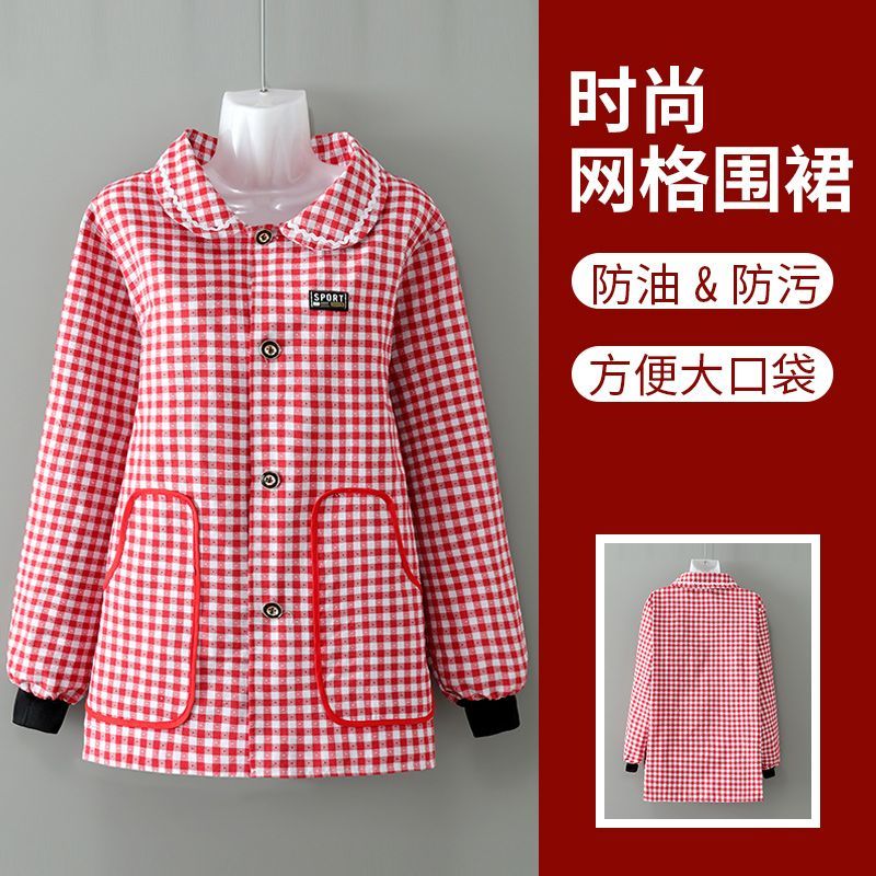 短款棉布罩衣透气围裙外穿防污厨房家用耐磨纽扣工作服正穿衣长袖