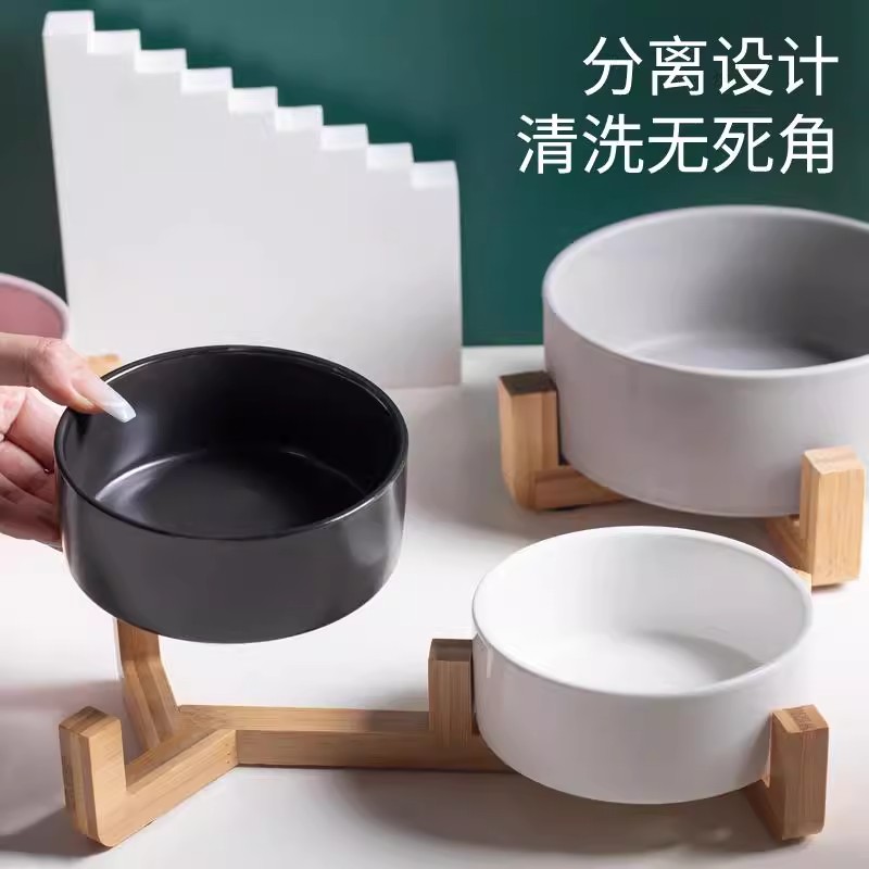 猫碗陶瓷狗碗猫咪食盆宠物饭碗猫大型犬吃饭喝黑色水碗防打翻食碗
