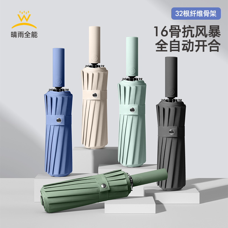 【辉哥专属】16骨双龙骨自动伞32骨自动伞抗风遮阳伞黑胶太阳伞加印