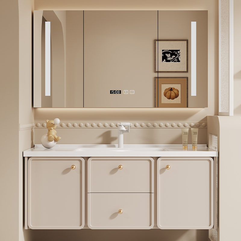 奶油风法式浴室柜组合陶瓷一体盆洗手盆柜卫生间洗手台现代简约