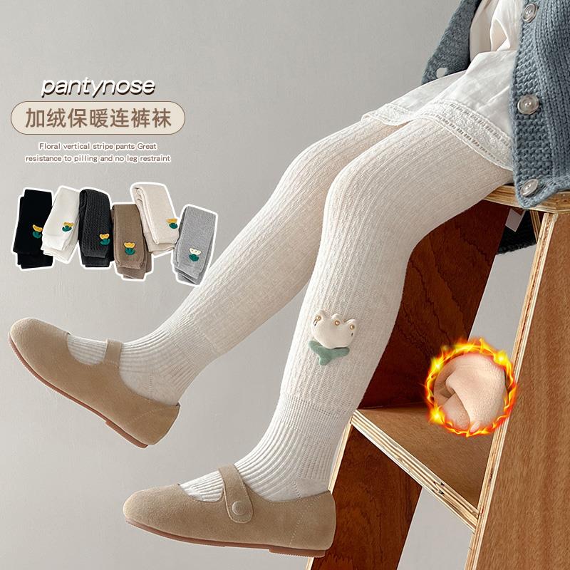 婴儿连裤袜秋冬款加绒加厚宝宝打底袜连体可开裆冬季女儿童打底裤