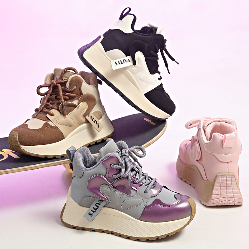 2023新款冬厚底加绒保暖防滑雪地鞋女高帮网红增高百搭高中生棉鞋