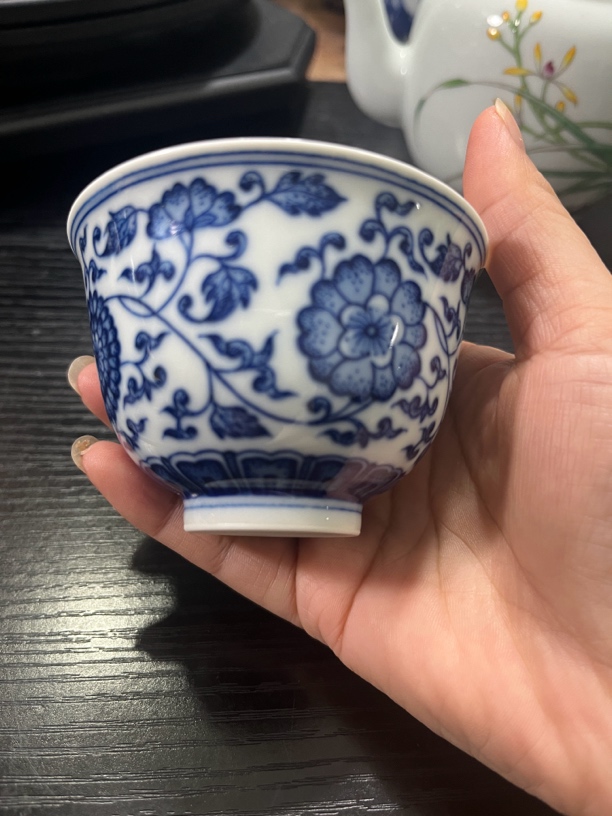 青花缠枝莲陶瓷茶杯复古功夫品茗杯主人杯泡茶杯