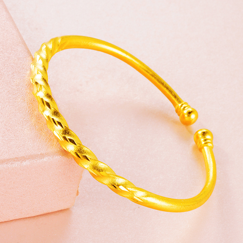 铜合金手镯 新款磨砂扭麻花女款开口手镯精品流星雨金色手环百搭